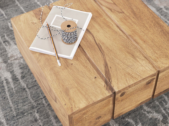 Beistelltisch SAAR_ Massivholz_ 44x44x30 cm_ handgefertigtes Unikat_ Sheesham/Akazie - KADIMA DESIGN_Farbe_ Beige_ Größe_ 44x44x30 cm_