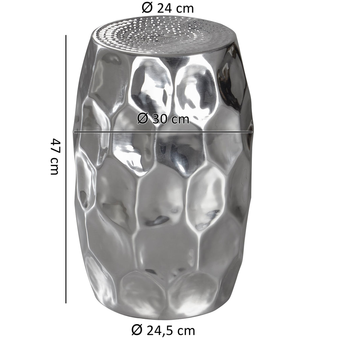 Orientalischer Beistelltisch ENNS_ Hammerschlag-Design_ Aluminium_ pflegeleicht - KADIMA DESIGN_Farbe_ Silber_ Größe_ 30x30x47 cm_