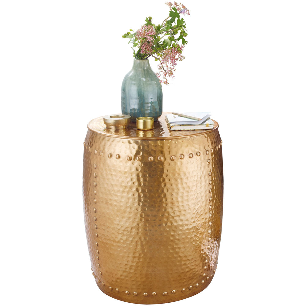 Beistelltisch ENNS_ Orientalisch_ Hammerschlagstruktur_ Aluminium_ 38_5 cm Durchmesser - KADIMA DESIGN_Farbe_ Gold_ Größe_ 42x42x49 cm_