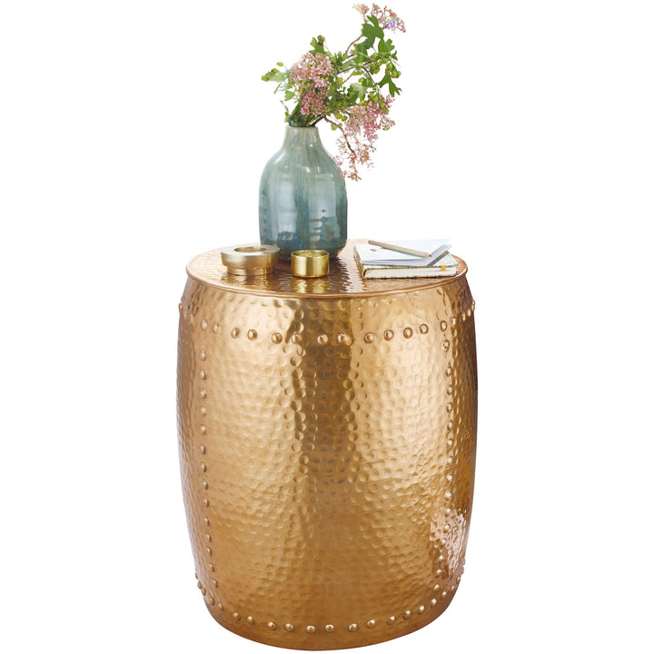 Beistelltisch ENNS_ Orientalisch_ Hammerschlagstruktur_ Aluminium_ 38_5 cm Durchmesser - KADIMA DESIGN_Farbe_ Gold_ Größe_ 42x42x49 cm_
