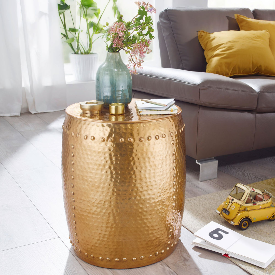 Beistelltisch ENNS_ Orientalisch_ Hammerschlagstruktur_ Aluminium_ 38_5 cm Durchmesser - KADIMA DESIGN_Farbe_ Gold_ Größe_ 42x42x49 cm_