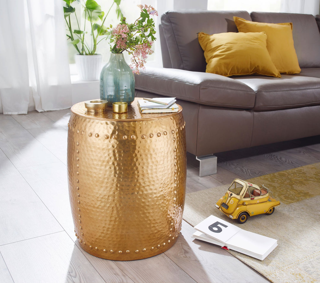 Beistelltisch ENNS_ Orientalisch_ Hammerschlagstruktur_ Aluminium_ 38_5 cm Durchmesser - KADIMA DESIGN_Farbe_ Gold_ Größe_ 42x42x49 cm_