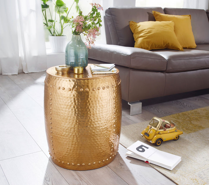 Beistelltisch ENNS_ Orientalisch_ Hammerschlagstruktur_ Aluminium_ 38_5 cm Durchmesser - KADIMA DESIGN_Farbe_ Gold_ Größe_ 42x42x49 cm_