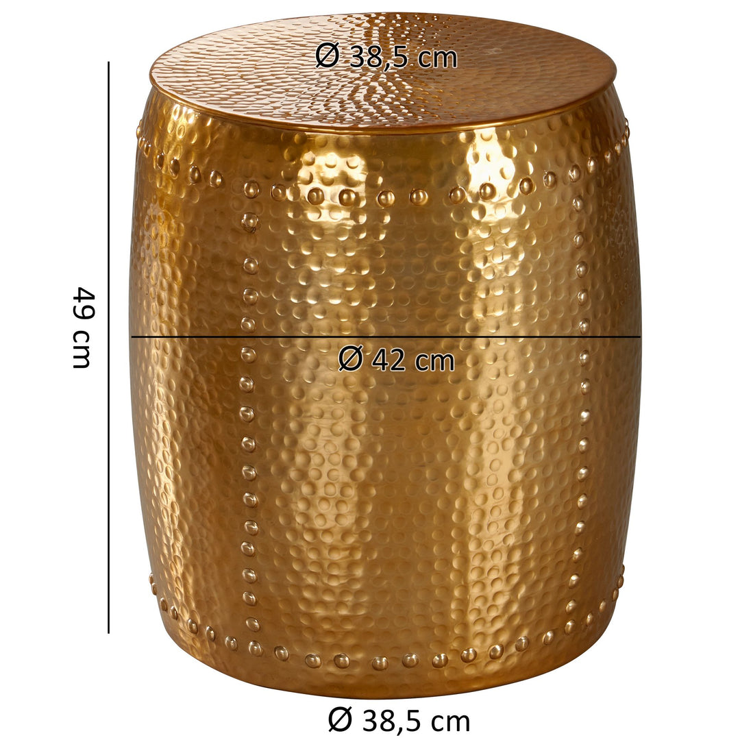 Beistelltisch ENNS_ Orientalisch_ Hammerschlagstruktur_ Aluminium_ 38_5 cm Durchmesser - KADIMA DESIGN_Farbe_ Gold_ Größe_ 42x42x49 cm_