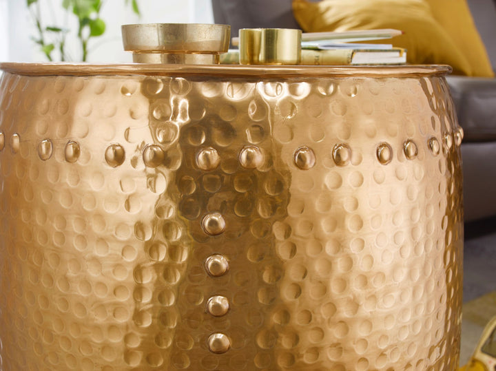 Beistelltisch ENNS_ Orientalisch_ Hammerschlagstruktur_ Aluminium_ 38_5 cm Durchmesser - KADIMA DESIGN_Farbe_ Gold_ Größe_ 42x42x49 cm_