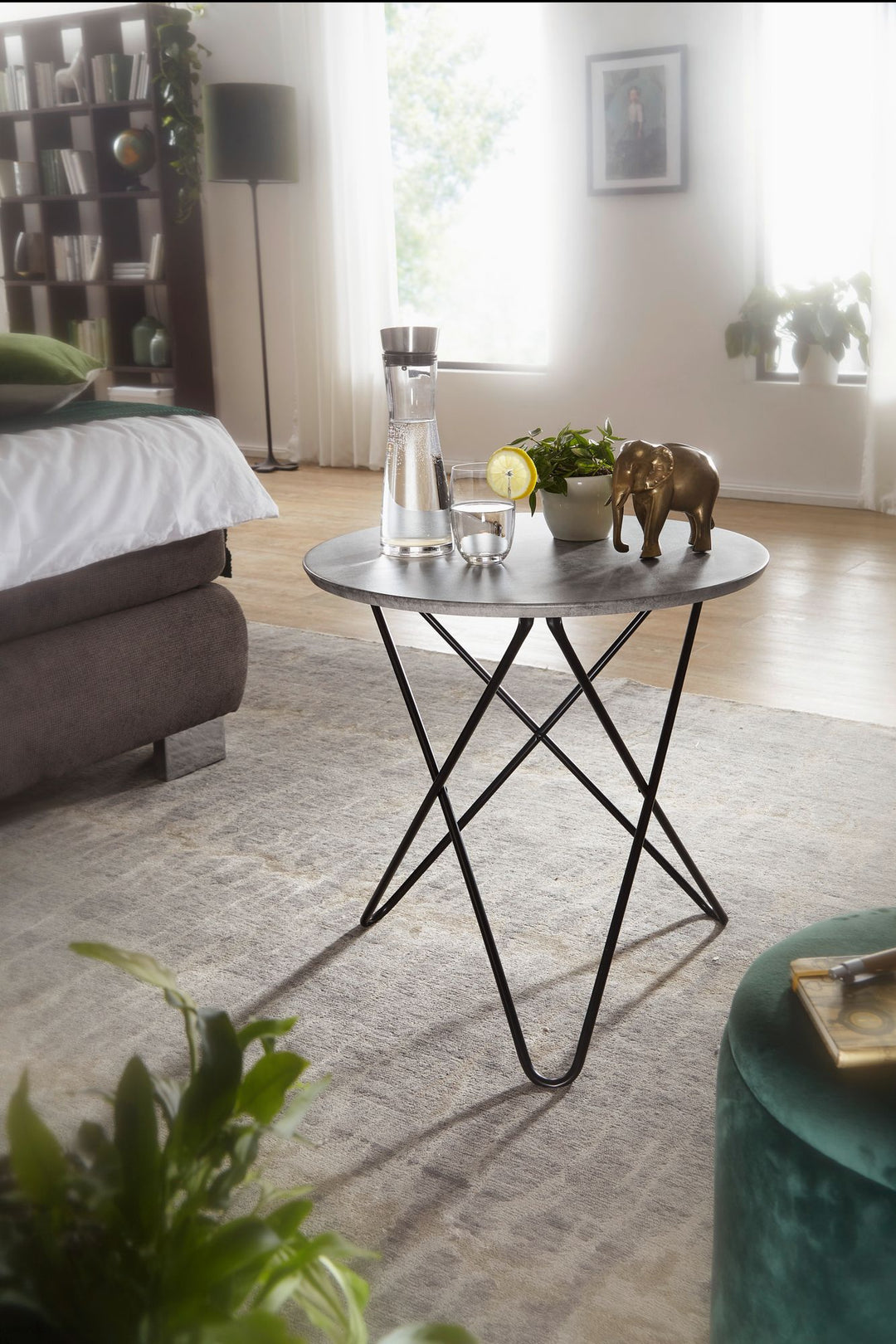 KADIMA DESIGN Runder Beistelltisch in Grau und Schwarz_ robuste Konstruktion_ Betonoptik_Grau_#sku_BARWL5.979#