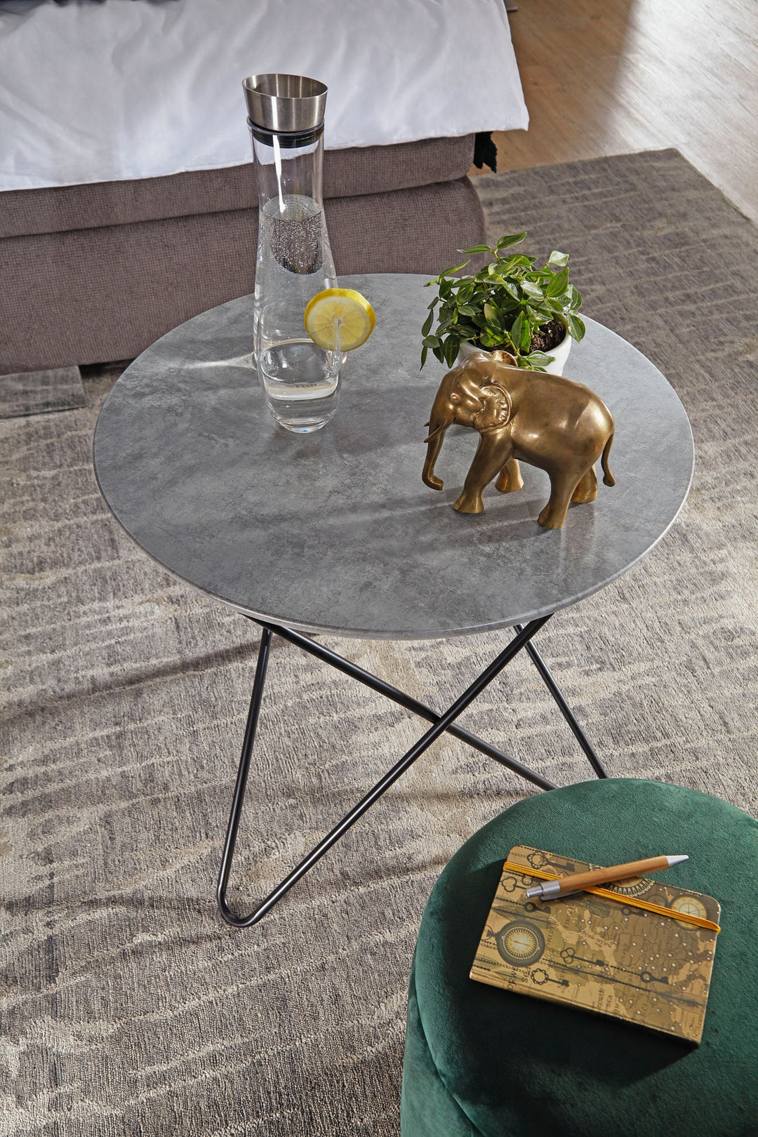 KADIMA DESIGN Runder Beistelltisch in Grau und Schwarz_ robuste Konstruktion_ Betonoptik_Grau_#sku_BARWL5.979#