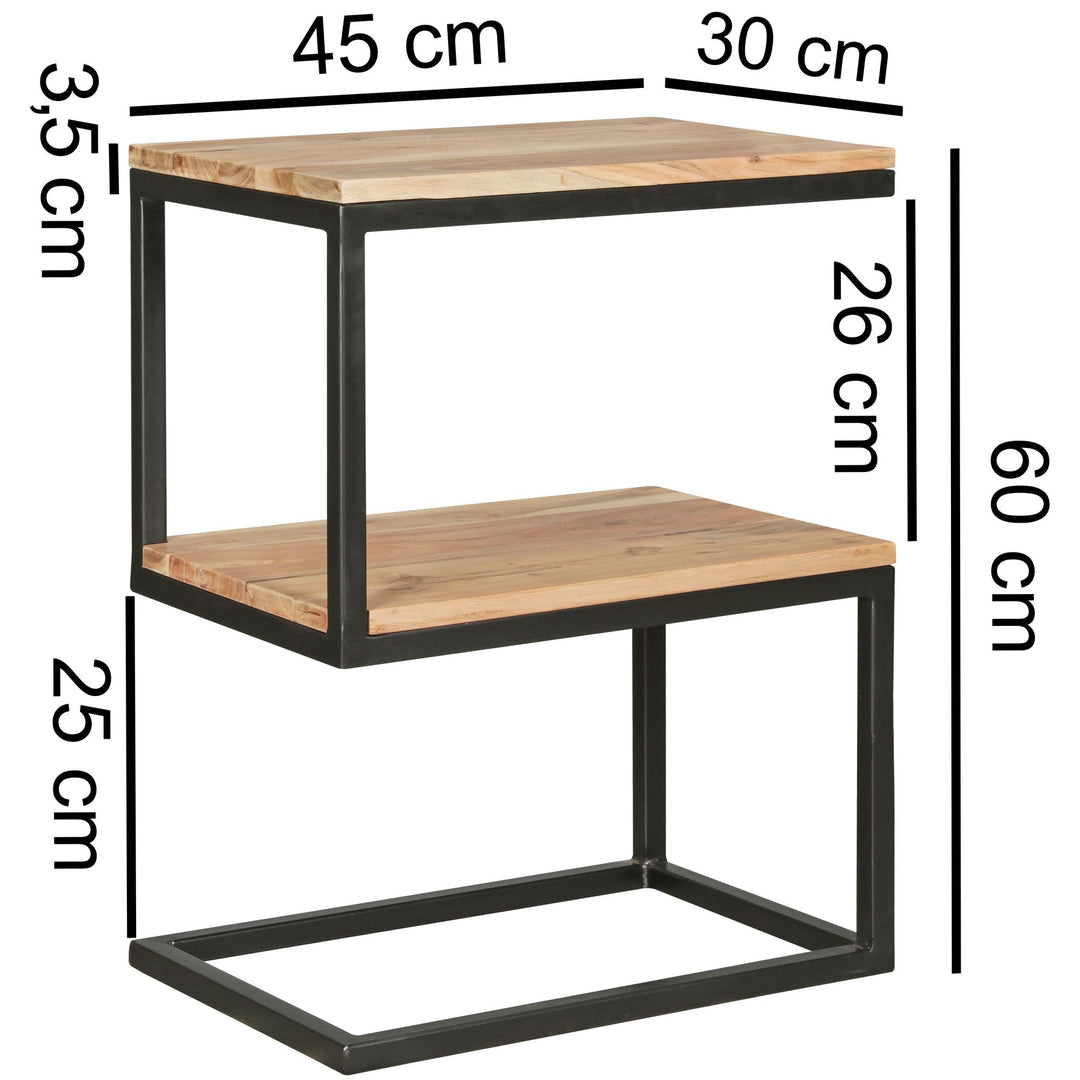 Beistelltisch Massivholz INDI_ S-Design_ Schwarz/Metallgestell_ 2 Ablageflächen - KADIMA DESIGN_Farbe_ Beige_ Größe_ 45x30x60 cm_
