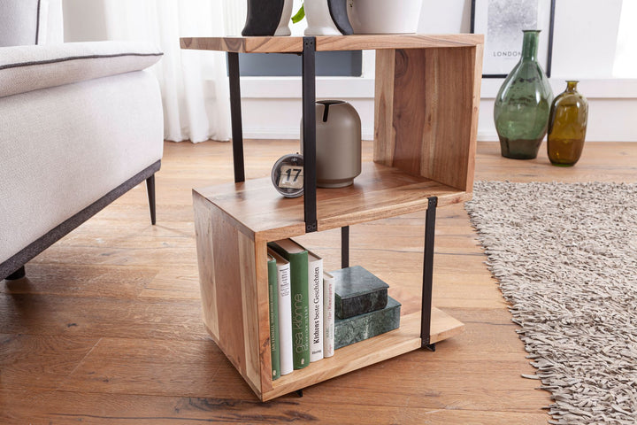 Hölzerner Beistelltisch in S-Form_ Massivholz &amp;amp; Edelstahl_ Modernes &amp;amp; Elegantes Design - KADIMA DESIGN_Größe_ 45x30x60 cm_