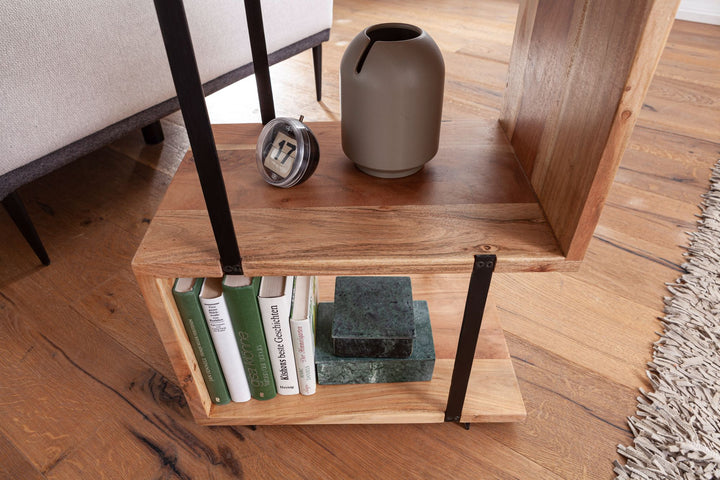 Hölzerner Beistelltisch in S-Form_ Massivholz &amp;amp; Edelstahl_ Modernes &amp;amp; Elegantes Design - KADIMA DESIGN_Größe_ 45x30x60 cm_