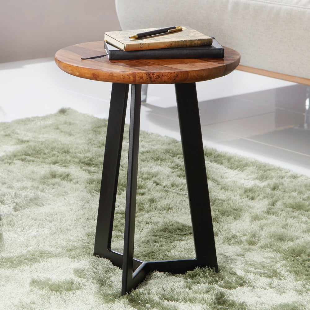 Massiver Industrial-Beistelltisch_ Holz und Metall_ Einzigartige Maserung_ Vielseitig - KADIMA DESIGN_Größe_ 35x35x45 cm_
