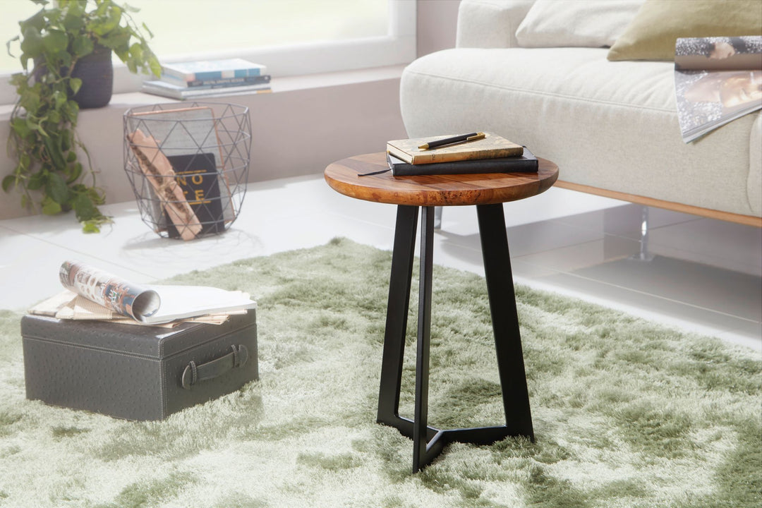 Massiver Industrial-Beistelltisch_ Holz und Metall_ Einzigartige Maserung_ Vielseitig - KADIMA DESIGN_Größe_ 35x35x45 cm_
