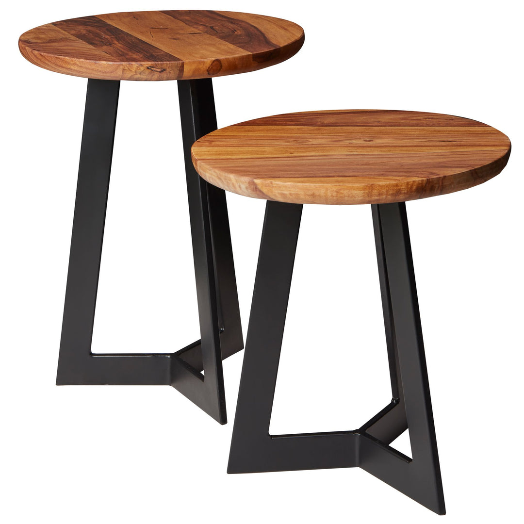 Massiver Industrial-Beistelltisch_ Holz und Metall_ Einzigartige Maserung_ Vielseitig - KADIMA DESIGN_Größe_ 35x35x45 cm_
