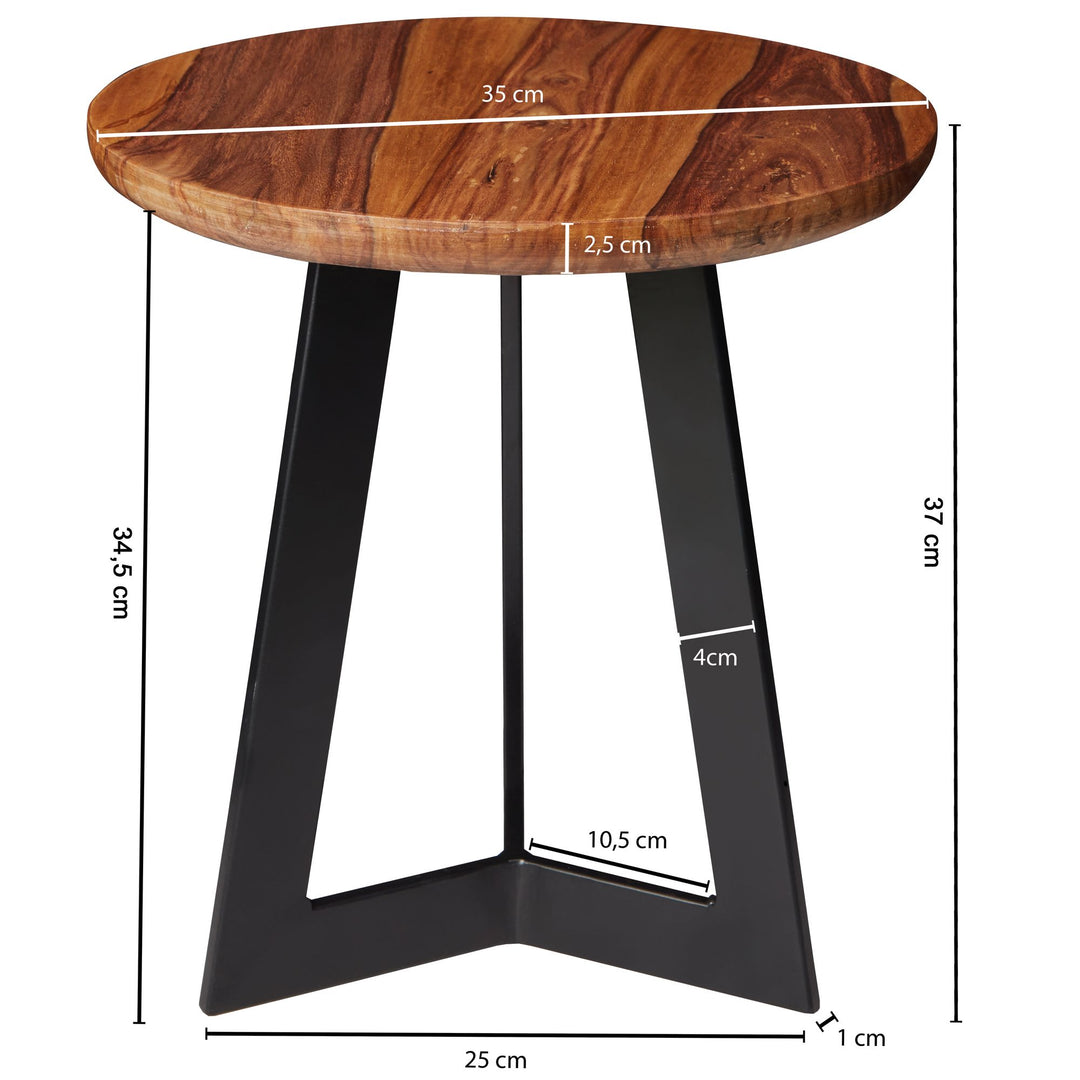 Industrial Beistelltisch Sheesham Holz und Metall_ Rustikales Design_ 35x37x35 cm - KADIMA DESIGN_Größe_ 35x35x37 cm_
