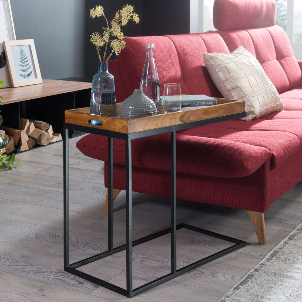 Beistelltisch aus Massivholz und Metall_ Platzsparend_ Vielseitig_ Sheesham - KADIMA DESIGN_Größe_ 70x34x65 cm_