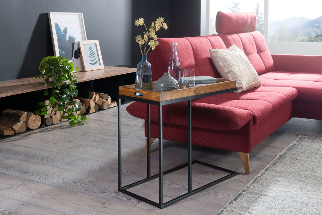 Beistelltisch aus Massivholz und Metall_ Platzsparend_ Vielseitig_ Sheesham - KADIMA DESIGN_Größe_ 70x34x65 cm_