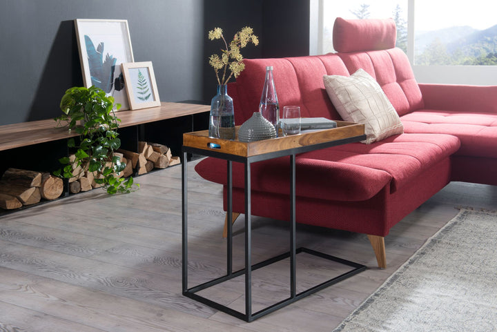 Beistelltisch aus Massivholz und Metall_ Platzsparend_ Vielseitig_ Sheesham - KADIMA DESIGN_Größe_ 70x34x65 cm_