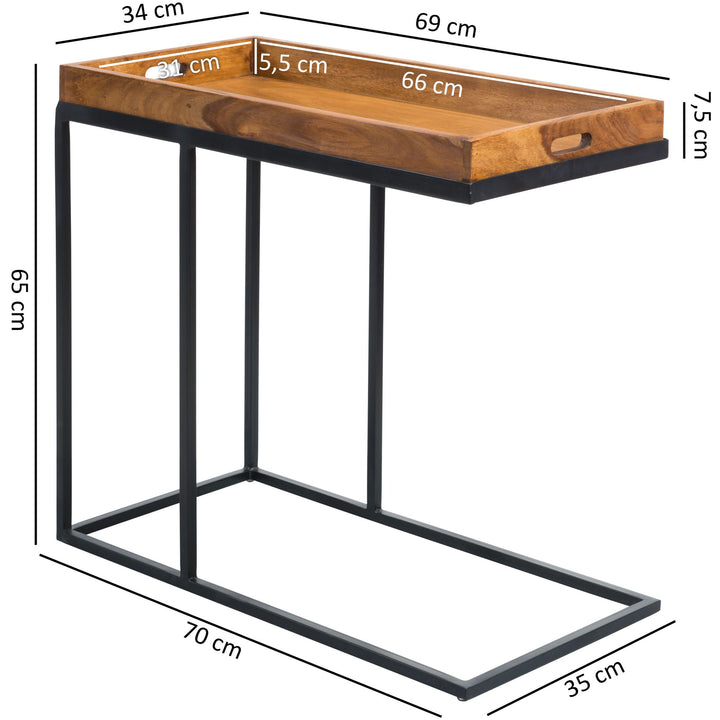 Beistelltisch aus Massivholz und Metall_ Platzsparend_ Vielseitig_ Sheesham - KADIMA DESIGN_Größe_ 70x34x65 cm_