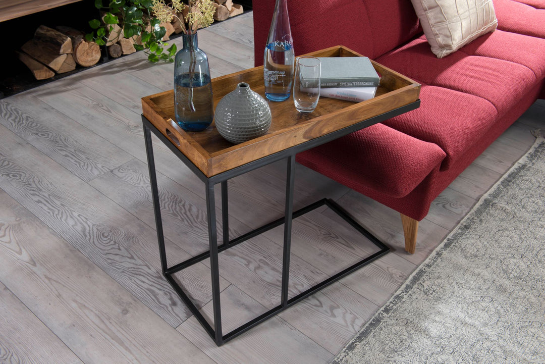 Beistelltisch aus Massivholz und Metall_ Platzsparend_ Vielseitig_ Sheesham - KADIMA DESIGN_Größe_ 70x34x65 cm_