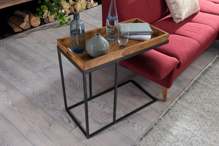Beistelltisch aus Massivholz und Metall_ Platzsparend_ Vielseitig_ Sheesham - KADIMA DESIGN_Größe_ 70x34x65 cm_