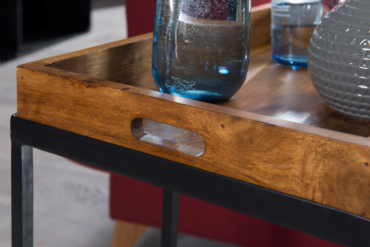 Beistelltisch aus Massivholz und Metall_ Platzsparend_ Vielseitig_ Sheesham - KADIMA DESIGN_Größe_ 70x34x65 cm_