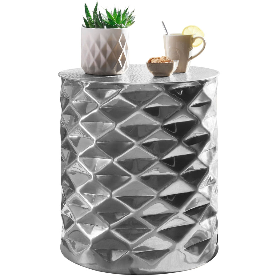 Beistelltisch ENNS_ Orientalischer Couchtisch_ Aluminium_ Hammerschlag-Strukturen_ Stabilität und Langlebigkeit - KADIMA DESIGN_Farbe_ Silber_ Größe_ 43x43x48 cm_