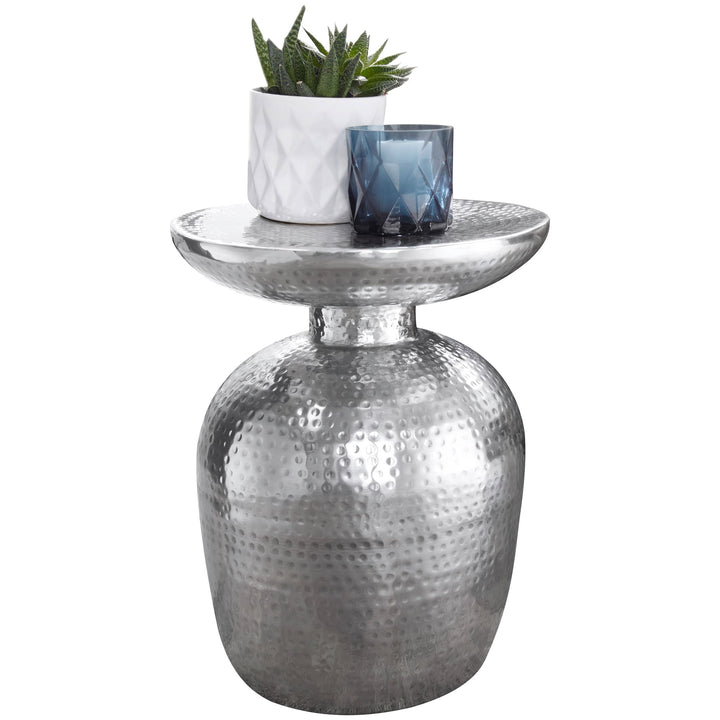 Dekotisch ENNS_ Orientalisch_ Hammerschlagstruktur_ Aluminium_ 15 kg Belastbarkeit - KADIMA DESIGN_Farbe_ Silber_ Größe_ 36x36x46 cm_