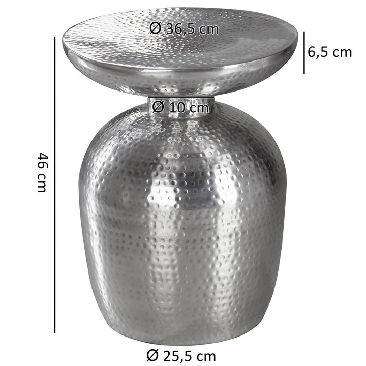 Dekotisch ENNS_ Orientalisch_ Hammerschlagstruktur_ Aluminium_ 15 kg Belastbarkeit - KADIMA DESIGN_Farbe_ Silber_ Größe_ 36x36x46 cm_