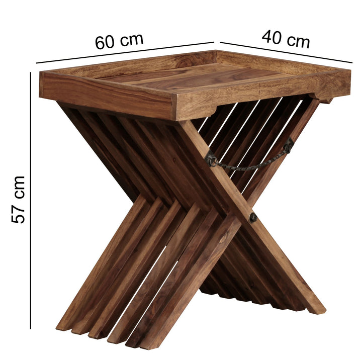 Massiver Sheesham-Holz Klapptisch_ vielseitig einsetzbar_ 60x57 cm_ abnehmbares Tablett_ ideal als Serviertablett - KADIMA DESIGN_Größe_ 60x40x57 cm_