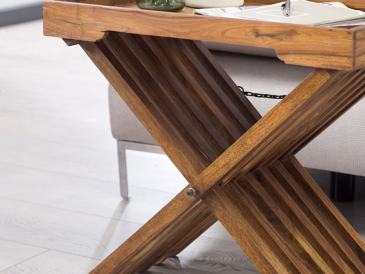 Massiver Sheesham-Holz Klapptisch  vielseitig einsetzbar  60x57 cm  abnehmbares Tablett  ideal als Serviertablett - KADIMA DESIGN Größe  60x40x57 cm