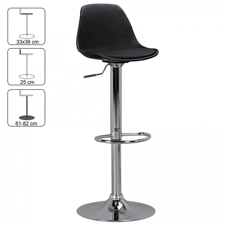 Barhocker BERN_ Lederoptik_ verchromtes Gestell_ 360° drehbar_ max. 110 kg Belastung - KADIMA DESIGN_Farbe_ Schwarz_ Größe_ 40x40x104 cm_