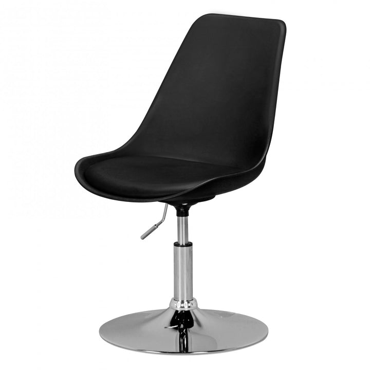 Trompetenstuhl mit Kunstlederbezug_ drehbar_ 110 kg Belastbarkeit_ chrom-finish Metallkonstruktion - KADIMA DESIGN_Farbe_ Schwarz_ Material_ Kunstleder_ Größe_ 46x46x88 cm_