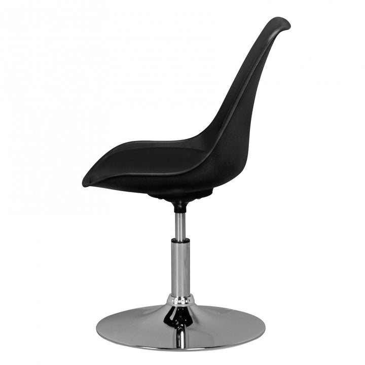 Trompetenstuhl mit Kunstlederbezug_ drehbar_ 110 kg Belastbarkeit_ chrom-finish Metallkonstruktion - KADIMA DESIGN_Farbe_ Schwarz_ Material_ Kunstleder_ Größe_ 46x46x88 cm_