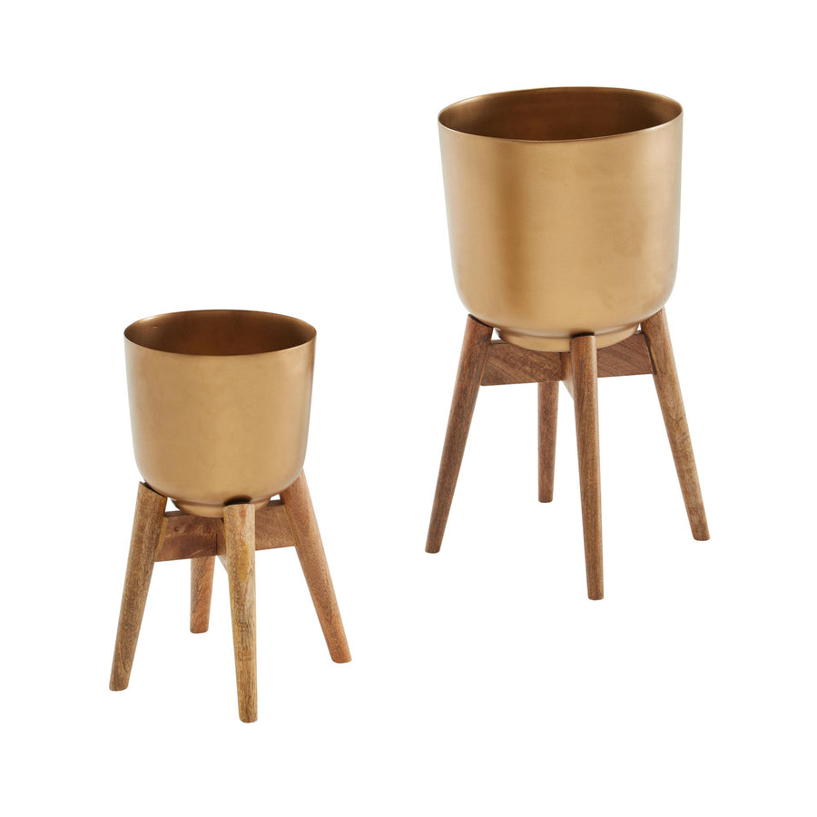 KADIMA DESIGN Alu-und-Holz Pflanzenkübel Set_ modern & elegant_ gold/braun Pflanzgefäß für stilvolle Inneneinrichtung_Gold_#sku_BARWL6.631#