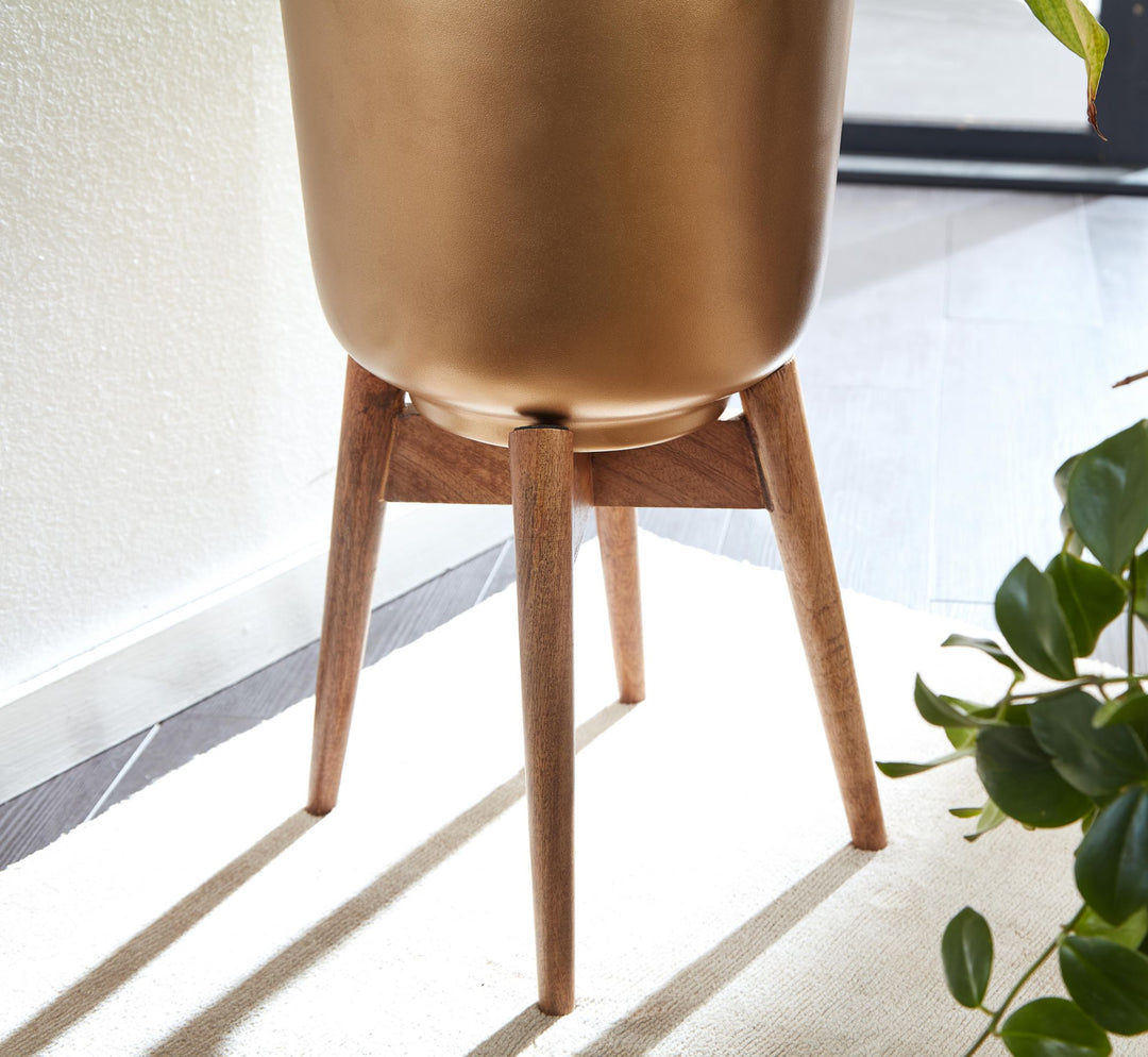 Alu-und-Holz Pflanzenkübel Set in Gold/Braun_ modern &amp; elegant_ für stilvolle Inneneinrichtung - KADIMA DESIGN_Größe_ 31x31x51 cm_