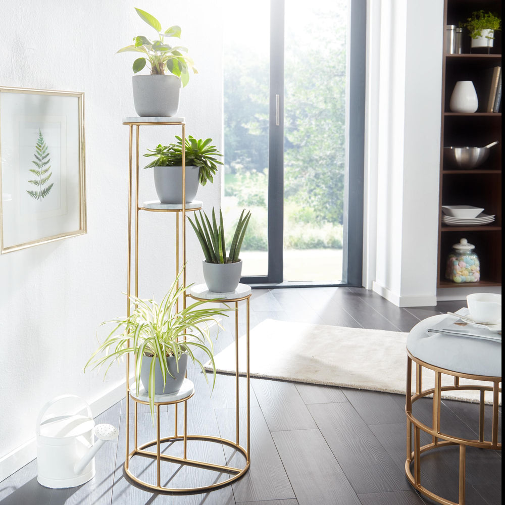 Blumenständer aus echtem Marmor_ Eleganter Pflanzenständer für Wohnzimmer und Dekoration - KADIMA DESIGN_Größe_ 37x37x108 cm_