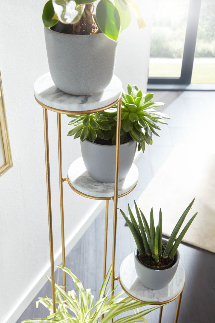Blumenständer aus echtem Marmor_ Eleganter Pflanzenständer für Wohnzimmer und Dekoration - KADIMA DESIGN_Größe_ 37x37x108 cm_