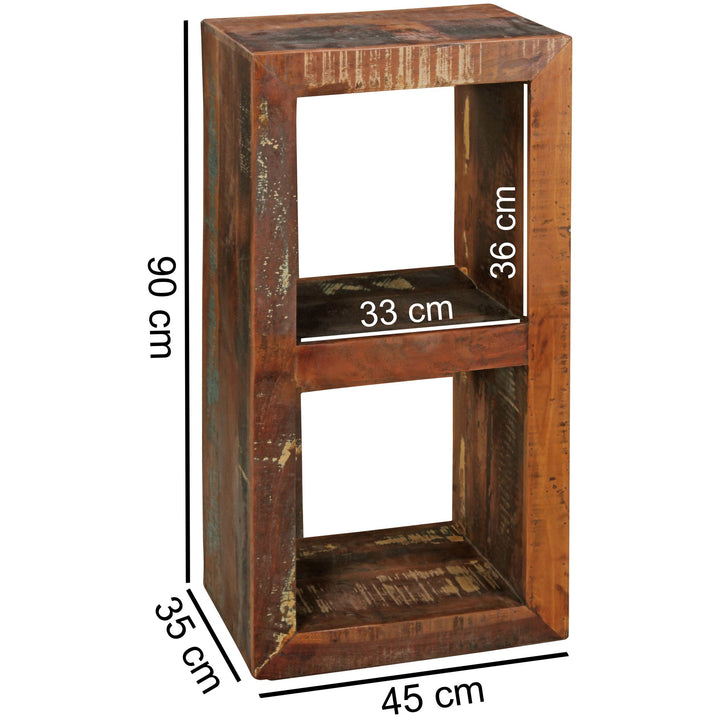 Holzregal EWA_ Rustikales Standregal_ Cube-Form_ Vintage-Shabby-Look_ 2 Innenräume_ recyceltes Mango-Massivholz - KADIMA DESIGN_Farbe_ Braun_ Größe_ 45x35x90 cm_