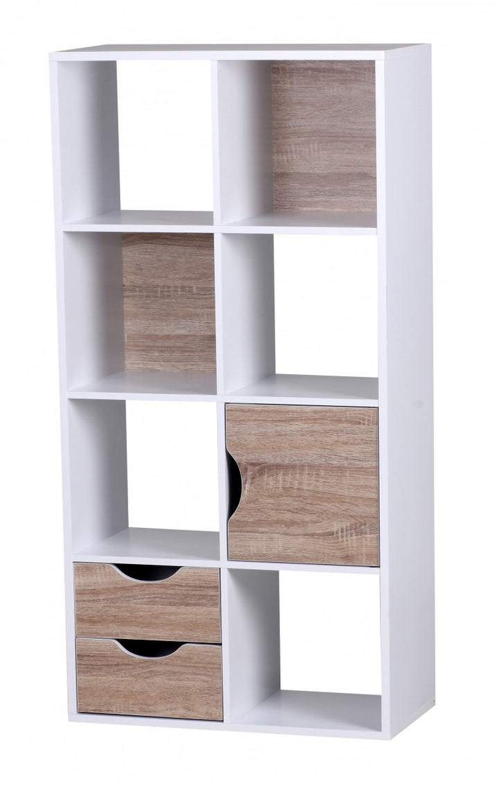 Großes Bücherregal in Sonoma Eiche und Weiß_ modernes Design_ 8 Fächer für Stauraum_ multifunktional als Raumteiler nutzbar - KADIMA DESIGN_Größe_ 60x29x120 cm_#sku_BARWL1.429#