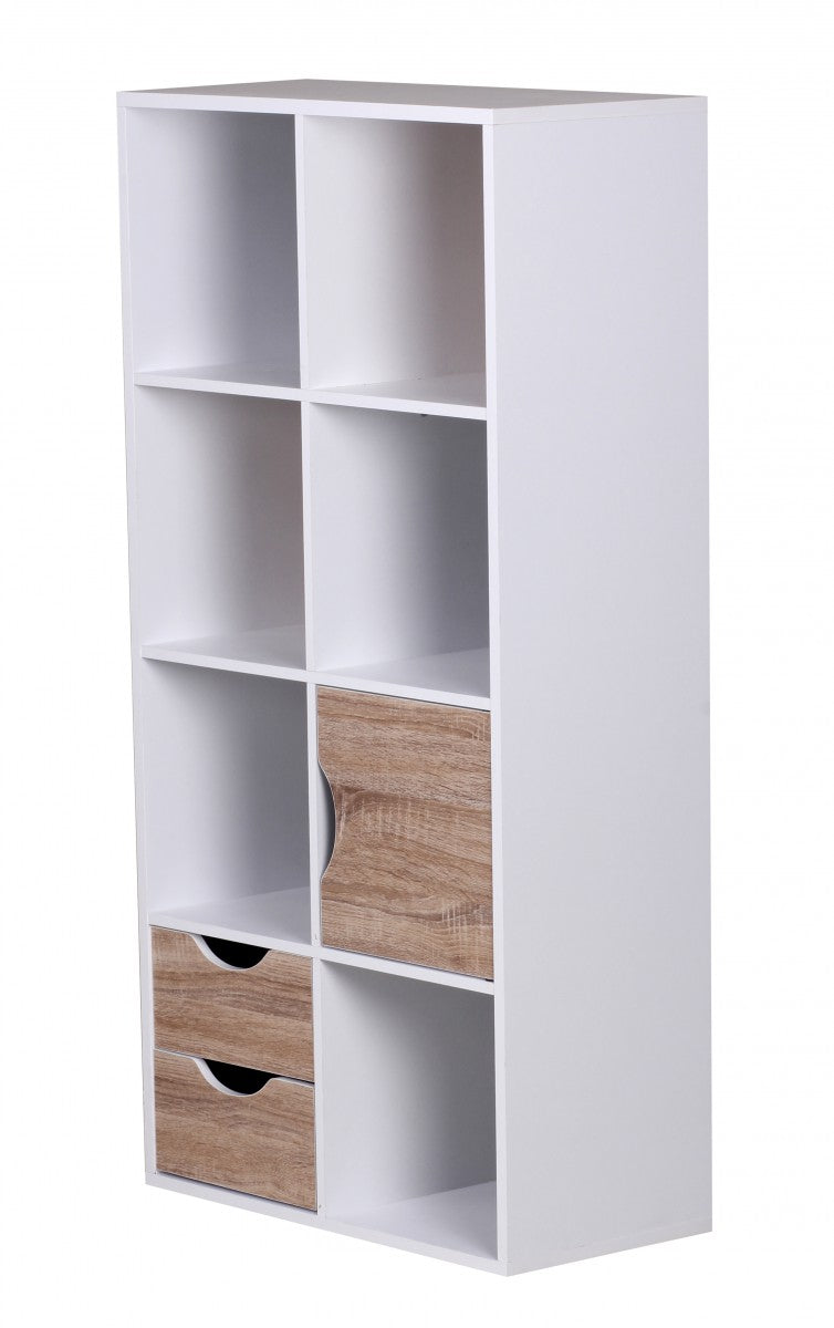 Großes Bücherregal in Sonoma Eiche und Weiß_ modernes Design_ 8 Fächer für Stauraum_ multifunktional als Raumteiler nutzbar - KADIMA DESIGN_Größe_ 60x29x120 cm_#sku_BARWL1.429#