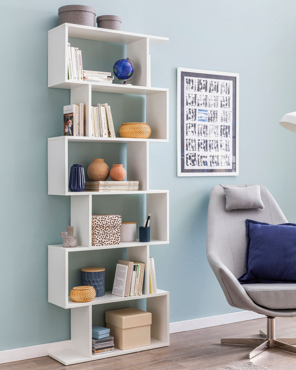 Modulares Zickzack Bücherregal_ Mattweiß_ 6 Regalfächer_ Anti-Rutsch-Noppen - KADIMA DESIGN_Größe_ 70x24x191 cm_