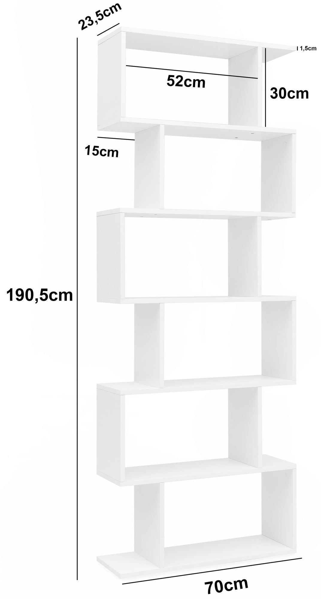 Modulares Zickzack Bücherregal_ Mattweiß_ 6 Regalfächer_ Anti-Rutsch-Noppen - KADIMA DESIGN_Größe_ 70x24x191 cm_