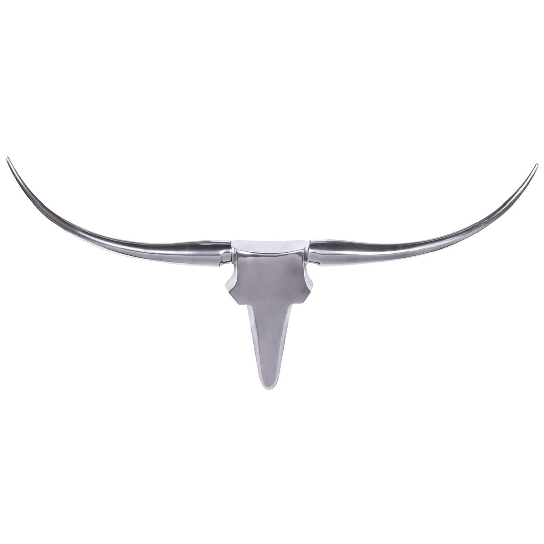 Bull Geweih L Wanddekoration_ stilvoll aus Aluminium_ 125 cm_ handgefertigt_ modernes Design_ für ein elegantes Zuhause - KADIMA DESIGN_Farbe_ Silber_ Größe_ 125x10x60 cm_
