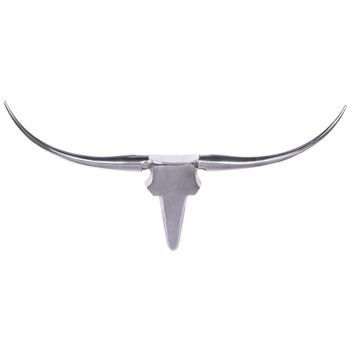 Bull Geweih L Wanddekoration_ stilvoll aus Aluminium_ 125 cm_ handgefertigt_ modernes Design_ für ein elegantes Zuhause - KADIMA DESIGN_Farbe_ Silber_ Größe_ 125x10x60 cm_