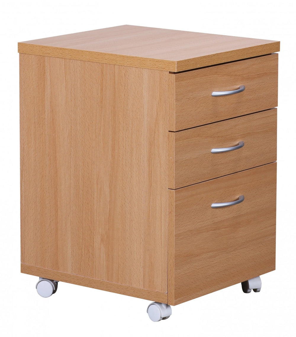 Moderner Büro Rollcontainer in Buche_ 60 cm_ mit 3 Schubladen_ elegante Aluminiumgriffe_ praktische Rollen für leichte Beweglichkeit - KADIMA DESIGN_Größe_ 45x40x60 cm_