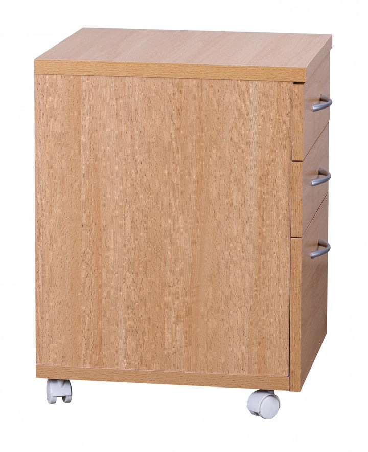 Moderner Büro Rollcontainer in Buche_ 60 cm_ mit 3 Schubladen_ elegante Aluminiumgriffe_ praktische Rollen für leichte Beweglichkeit - KADIMA DESIGN_Größe_ 45x40x60 cm_