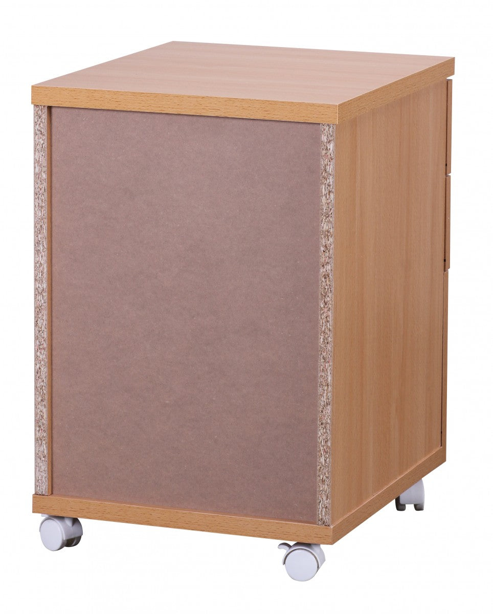 Moderner Büro Rollcontainer in Buche  60 cm  mit 3 Schubladen  elegante Aluminiumgriffe  praktische Rollen für leichte Beweglichkeit - KADIMA DESIGN Größe  45x40x60 cm