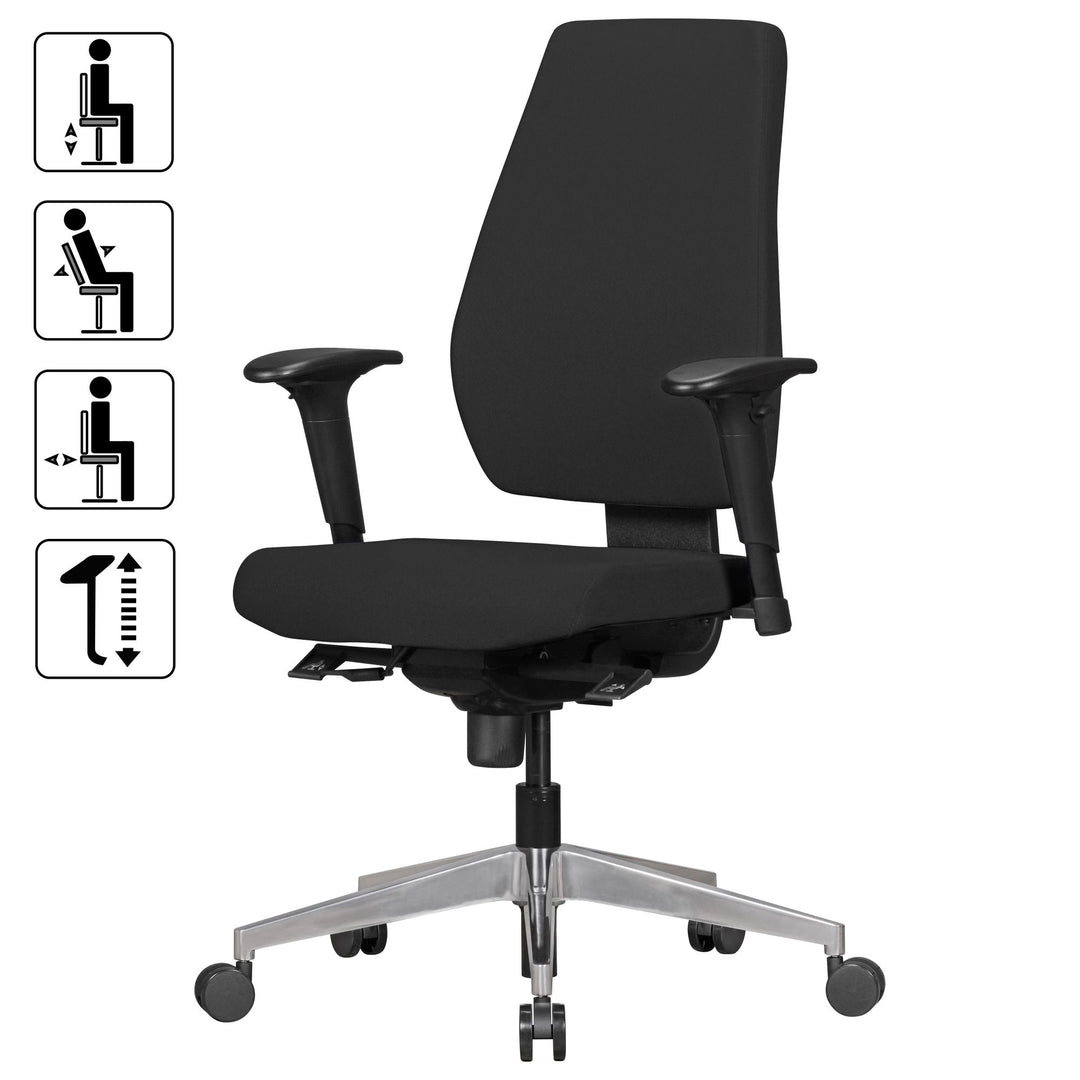 Bürostuhl Latina_ Ergonomisches Design_ Lendenwirbelstütze_ höhenverstellbare Armlehnen_ strapazierfähiger Stoff_ Aluminium-Fußkreuz - KADIMA DESIGN_Größe_ 70x63x119 cm_