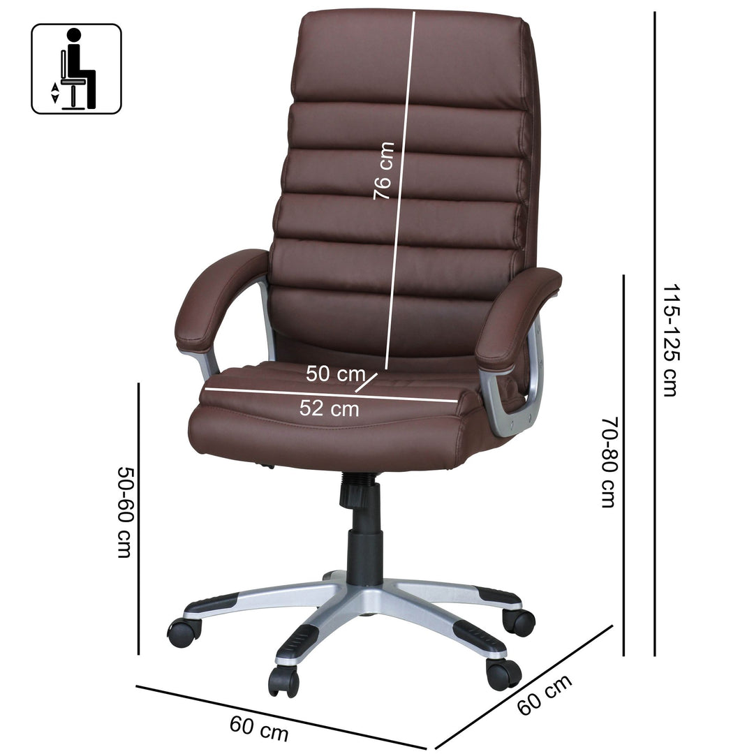 Schreibtischstuhl LIRI Kunstleder_ ergonomisch_ hohe Rückenlehne_ Wippmechanik_ bis 120 kg - KADIMA DESIGN_Farbe_ Braun_ Größe_ 60x60x125 cm_