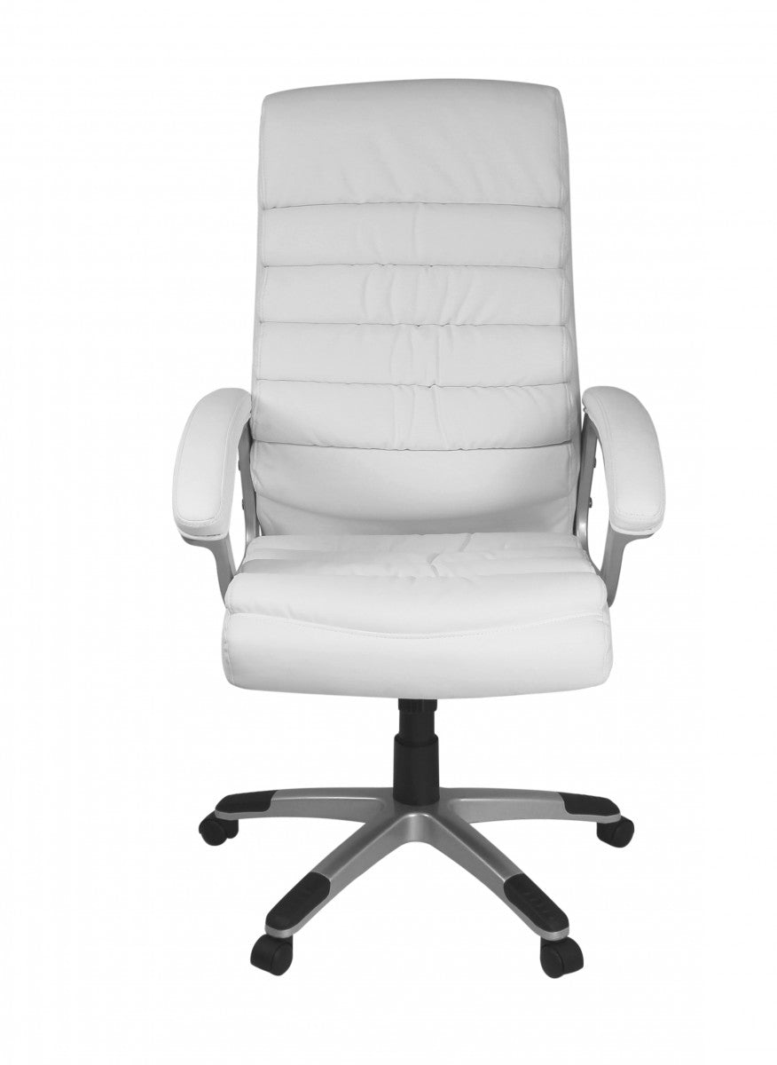 Schreibtischstuhl LIRI Kunstleder_ ergonomisch_ hohe Rückenlehne_ Wippmechanik_ bis 120 kg - KADIMA DESIGN_Farbe_ Weiß_ Größe_ 60x60x125 cm_